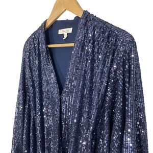 Haver & Blair Sequin Cocktail Blouse Sz 3X Navy Blue Full Sparkle Party Top EUC